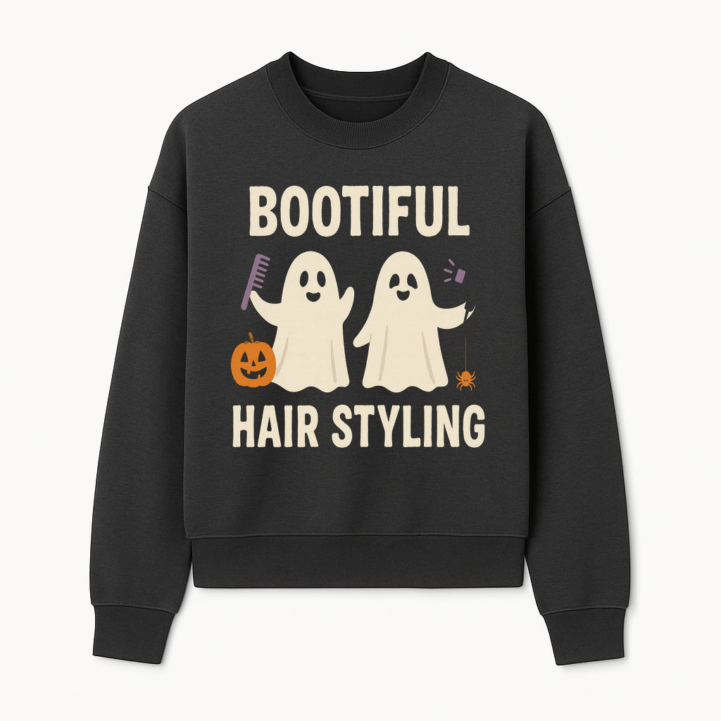 Bootiful Hair Styling Halloween Decor with Ghosts, Pumpkin, and Spider - Cute Salon Sign for Spooky Season - Sweatshirt 1757925835458.jpg