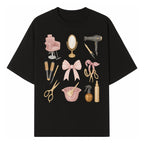 Beauty Salon Essentials Art Print | Hair Styling Tools, Chair, Mirror, Scissors, Bow | Feminine Decor for Styling Room - T-shirt 1757925839134.jpg