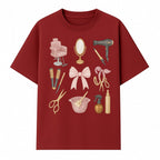 Beauty Salon Essentials Art Print | Hair Styling Tools, Chair, Mirror, Scissors, Bow | Feminine Decor for Styling Room - T-shirt 1757925839904.jpg