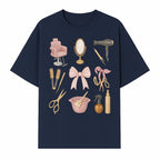 Beauty Salon Essentials Art Print | Hair Styling Tools, Chair, Mirror, Scissors, Bow | Feminine Decor for Styling Room - T-shirt 1757925840054.jpg