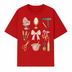 Beauty Salon Essentials Art Print | Hair Styling Tools, Chair, Mirror, Scissors, Bow | Feminine Decor for Styling Room - T-shirt 1757925840169.jpg