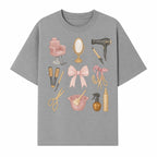 Beauty Salon Essentials Art Print | Hair Styling Tools, Chair, Mirror, Scissors, Bow | Feminine Decor for Styling Room - T-shirt 1757925840310.jpg
