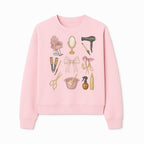 Beauty Salon Essentials Art Print | Hair Styling Tools, Chair, Mirror, Scissors, Bow | Feminine Decor for Styling Room - Sweatshirt 1757925843015.jpg