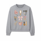 Beauty Salon Essentials Art Print | Hair Styling Tools, Chair, Mirror, Scissors, Bow | Feminine Decor for Styling Room - Sweatshirt 1757925843577.jpg
