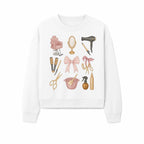 Beauty Salon Essentials Art Print | Hair Styling Tools, Chair, Mirror, Scissors, Bow | Feminine Decor for Styling Room - Sweatshirt 1757925843710.jpg