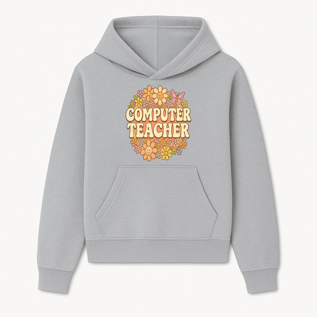 Retro Computer Teacher Flower Power Graphic Tee, Vintage Floral Design, Cute Teacher Apparel, Perfect Gift for Educators - Hoodie 1758004702610.jpg