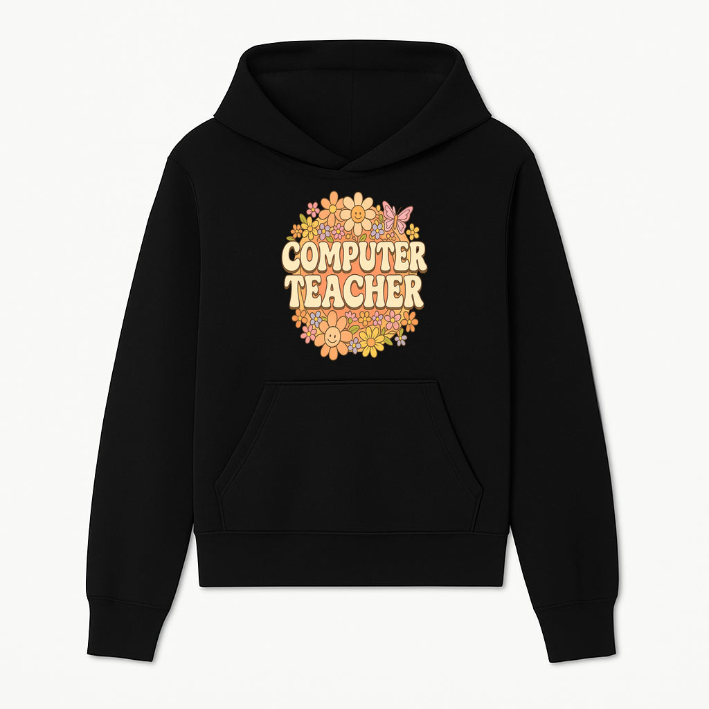 Retro Computer Teacher Flower Power Graphic Tee, Vintage Floral Design, Cute Teacher Apparel, Perfect Gift for Educators - Hoodie 1758004702773.jpg