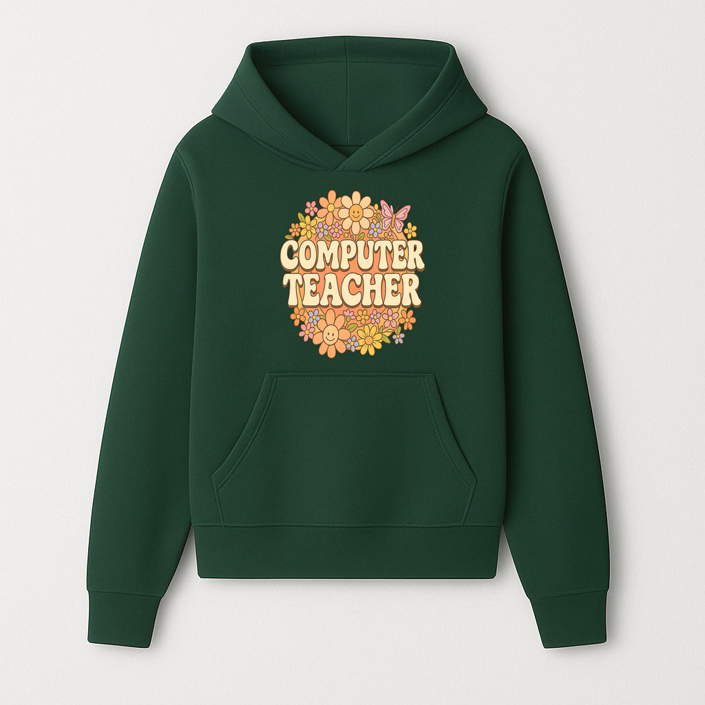 Retro Computer Teacher Flower Power Graphic Tee, Vintage Floral Design, Cute Teacher Apparel, Perfect Gift for Educators - Hoodie 1758004703095.jpg