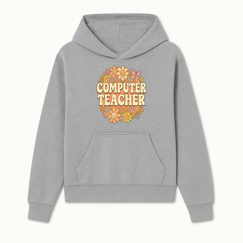 Retro Computer Teacher Flower Power Graphic Tee, Vintage Floral Design, Cute Teacher Apparel, Perfect Gift for Educators - Hoodie 1758004703294.jpg