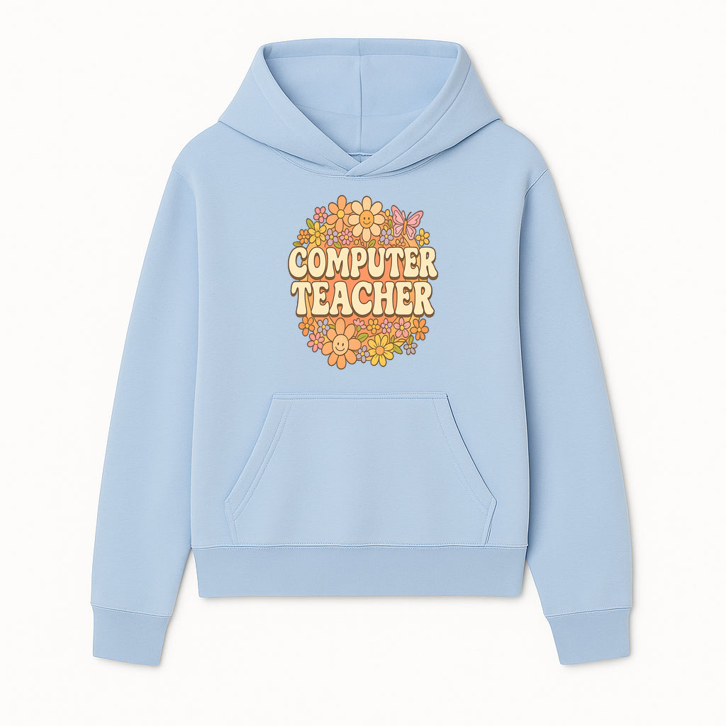 Retro Computer Teacher Flower Power Graphic Tee, Vintage Floral Design, Cute Teacher Apparel, Perfect Gift for Educators - Hoodie 1758004703420.jpg