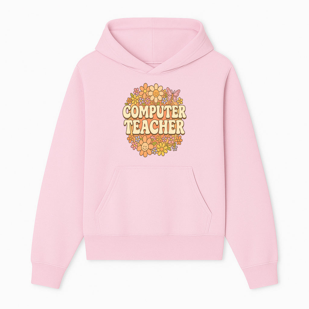 Retro Computer Teacher Flower Power Graphic Tee, Vintage Floral Design, Cute Teacher Apparel, Perfect Gift for Educators - Hoodie 1758004703570.jpg