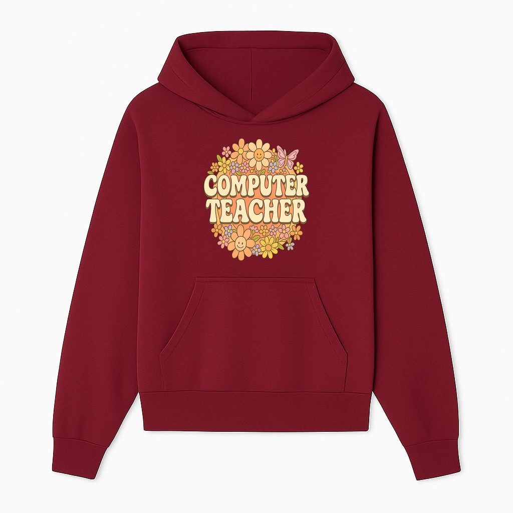 Retro Computer Teacher Flower Power Graphic Tee, Vintage Floral Design, Cute Teacher Apparel, Perfect Gift for Educators - Hoodie 1758004703759.jpg