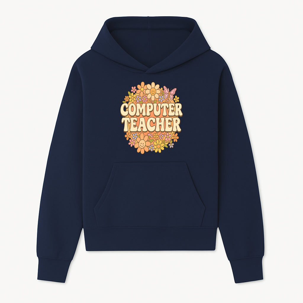 Retro Computer Teacher Flower Power Graphic Tee, Vintage Floral Design, Cute Teacher Apparel, Perfect Gift for Educators - Hoodie 1758004703915.jpg