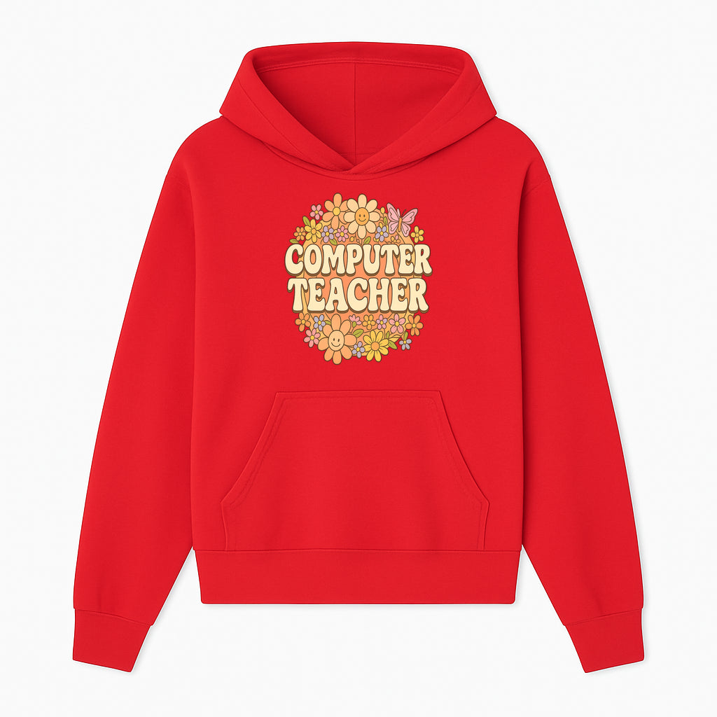 Retro Computer Teacher Flower Power Graphic Tee, Vintage Floral Design, Cute Teacher Apparel, Perfect Gift for Educators - Hoodie 1758004704110.jpg