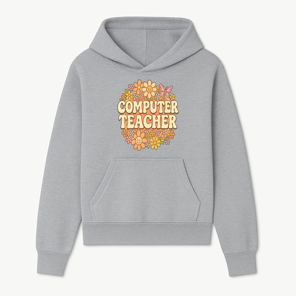 Retro Computer Teacher Flower Power Graphic Tee, Vintage Floral Design, Cute Teacher Apparel, Perfect Gift for Educators - Hoodie 1758004704263.jpg