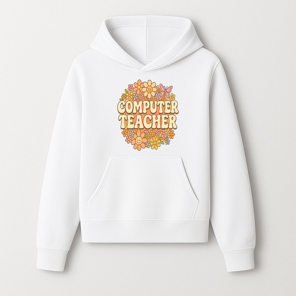 Retro Computer Teacher Flower Power Graphic Tee, Vintage Floral Design, Cute Teacher Apparel, Perfect Gift for Educators - Hoodie 1758004704396.jpg