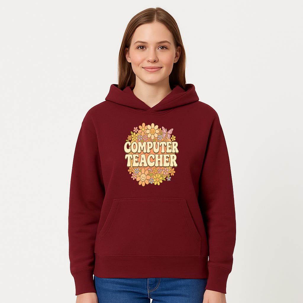 Retro Computer Teacher Flower Power Graphic Tee, Vintage Floral Design, Cute Teacher Apparel, Perfect Gift for Educators - Hoodie 1758004705812.jpg