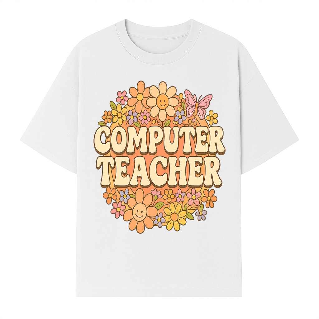 Retro Computer Teacher Flower Power Graphic Tee, Vintage Floral Design, Cute Teacher Apparel, Perfect Gift for Educators - T-shirt 1758004707771.jpg