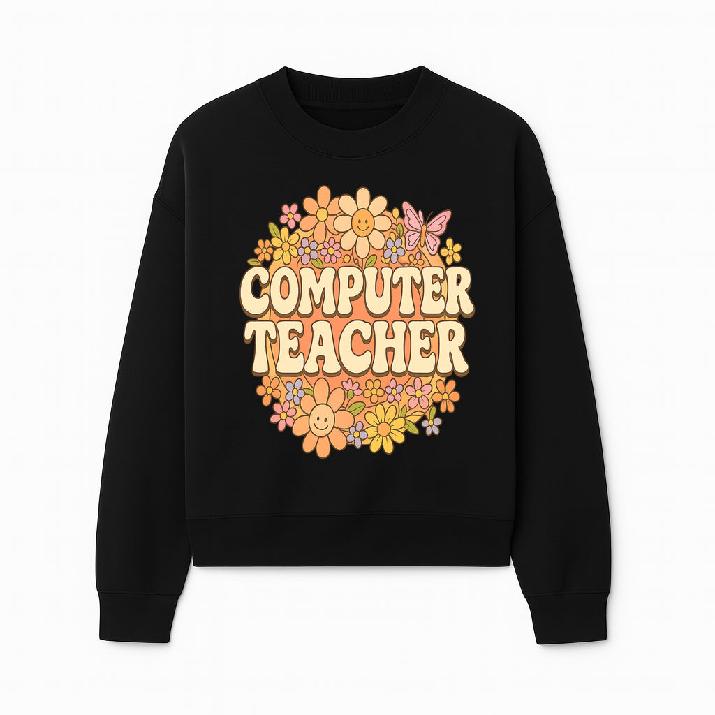 Retro Computer Teacher Flower Power Graphic Tee, Vintage Floral Design, Cute Teacher Apparel, Perfect Gift for Educators - Sweatshirt 1758004709436.jpg