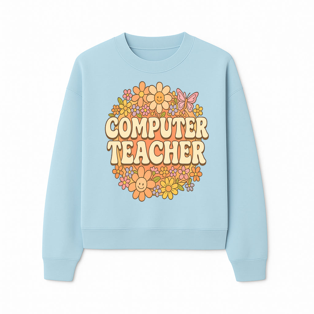 Retro Computer Teacher Flower Power Graphic Tee, Vintage Floral Design, Cute Teacher Apparel, Perfect Gift for Educators - Sweatshirt 1758004710233.jpg