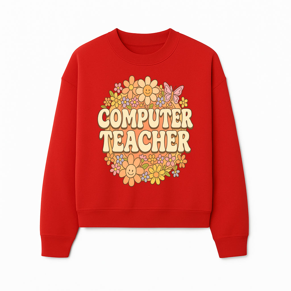 Retro Computer Teacher Flower Power Graphic Tee, Vintage Floral Design, Cute Teacher Apparel, Perfect Gift for Educators - Sweatshirt 1758004710855.jpg