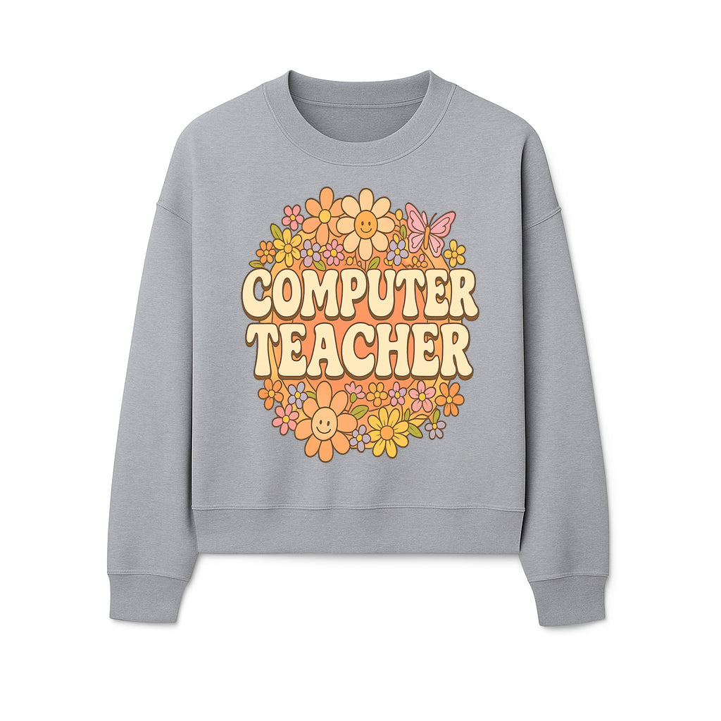 Retro Computer Teacher Flower Power Graphic Tee, Vintage Floral Design, Cute Teacher Apparel, Perfect Gift for Educators - Sweatshirt 1758004711012.jpg