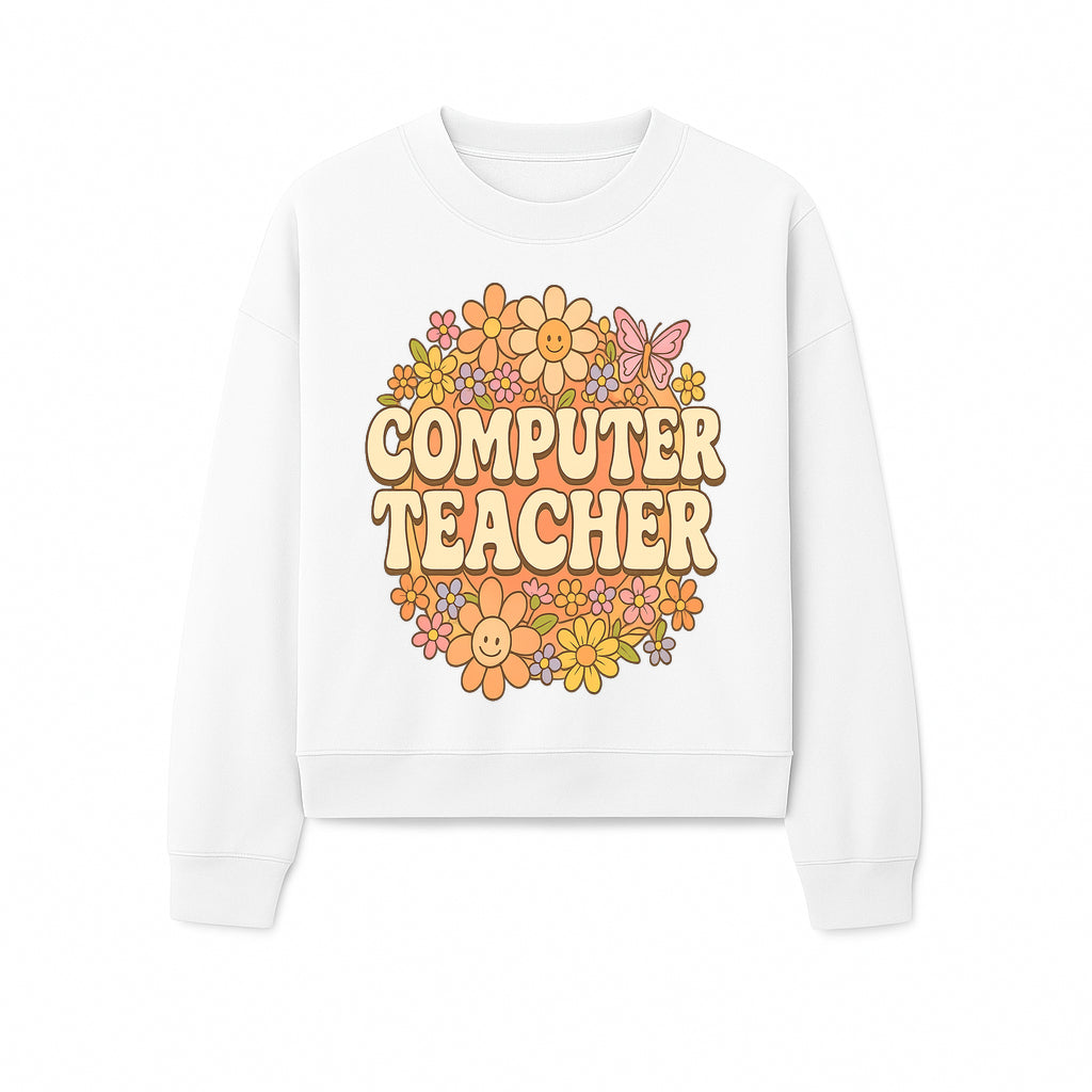 Retro Computer Teacher Flower Power Graphic Tee, Vintage Floral Design, Cute Teacher Apparel, Perfect Gift for Educators - Sweatshirt 1758004711193.jpg