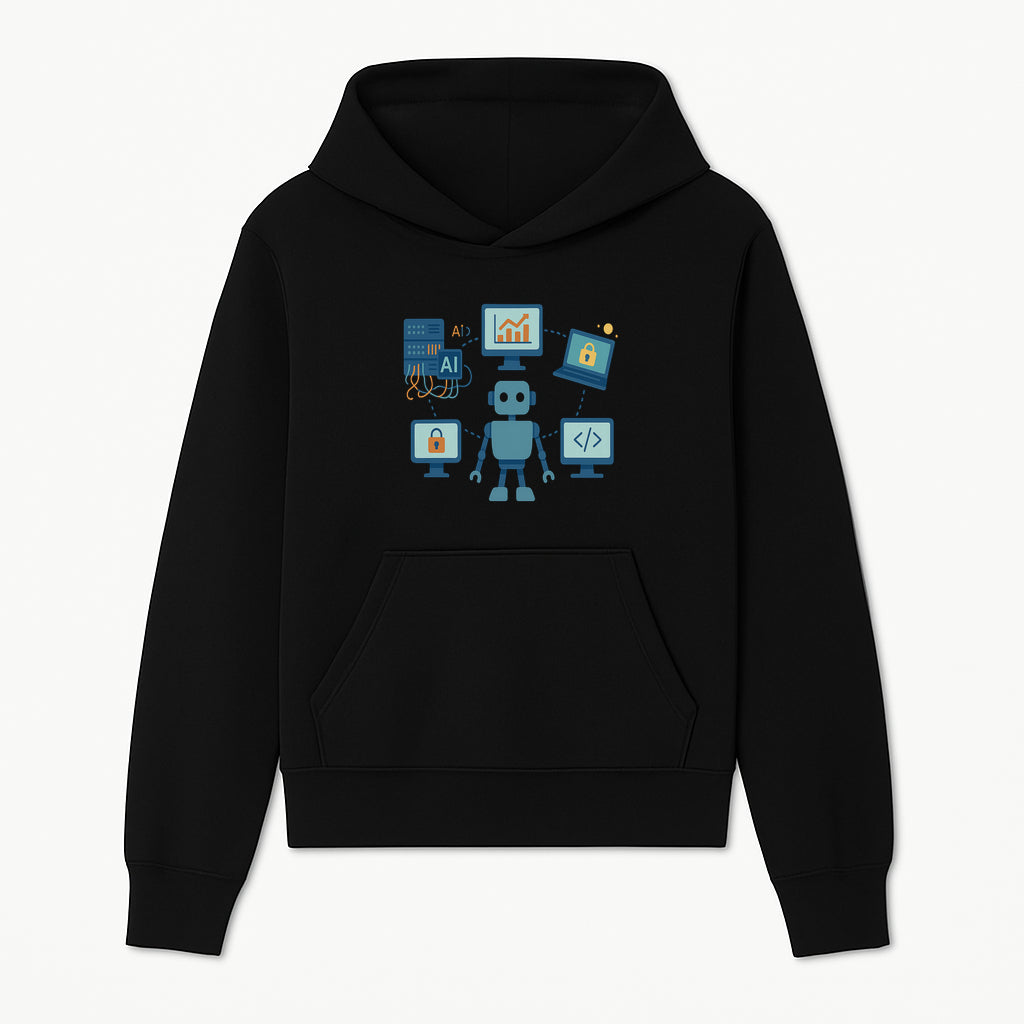 AI Robot Technology Illustration for Data Security, Analytics, and Coding - Digital Art Print for Tech Enthusiasts - Hoodie 1758004721913.jpg