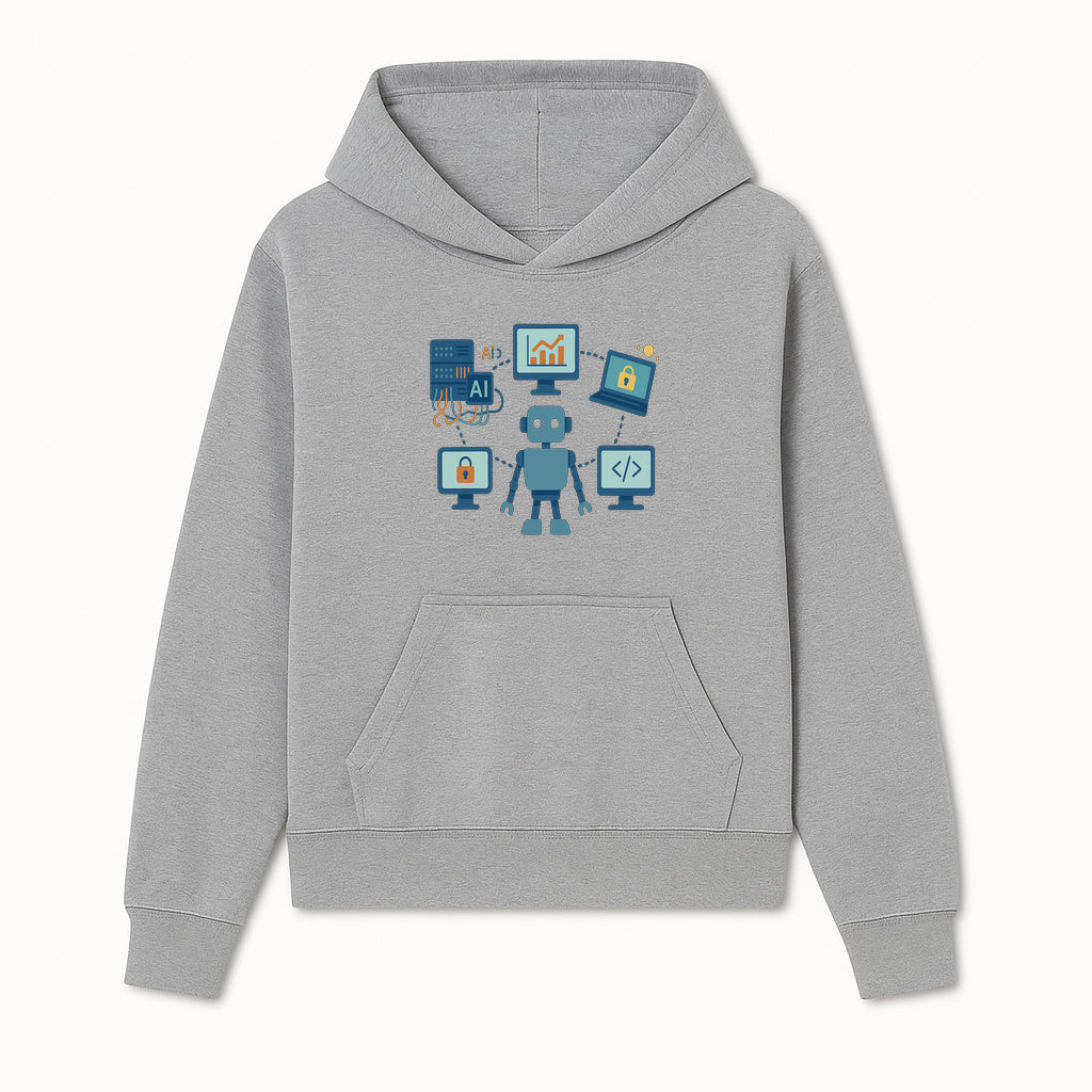 AI Robot Technology Illustration for Data Security, Analytics, and Coding - Digital Art Print for Tech Enthusiasts - Hoodie 1758004722413.jpg