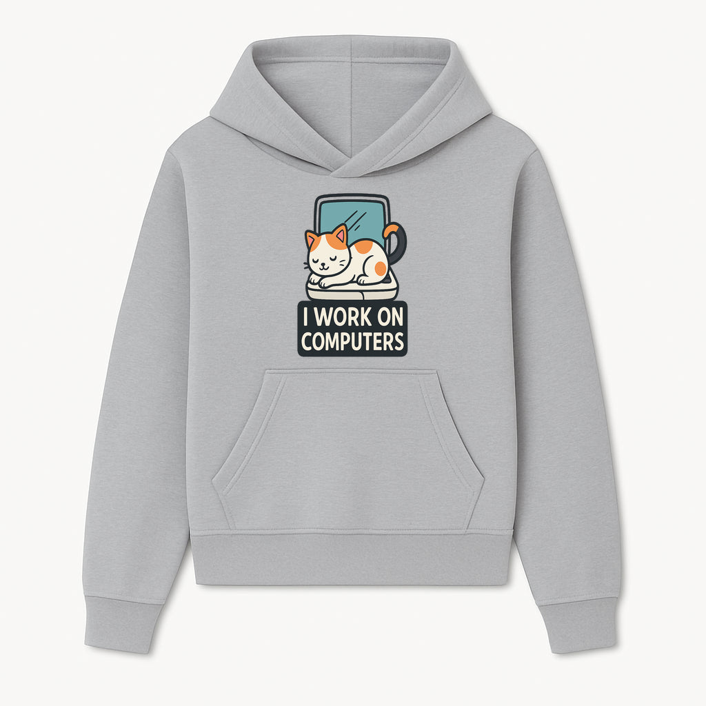 Cat Lover's Desk Decor: 'I Work on Computers' Cute Cat Laptop Design for Tech Enthusiasts and Pet Owners - Hoodie 1758004722640.jpg