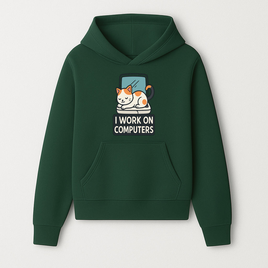 Cat Lover's Desk Decor: 'I Work on Computers' Cute Cat Laptop Design for Tech Enthusiasts and Pet Owners - Hoodie 1758004723217.jpg