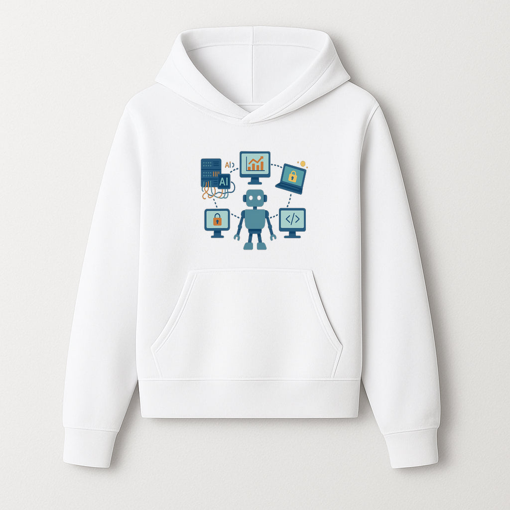 AI Robot Technology Illustration for Data Security, Analytics, and Coding - Digital Art Print for Tech Enthusiasts - Hoodie 1758004723546.jpg