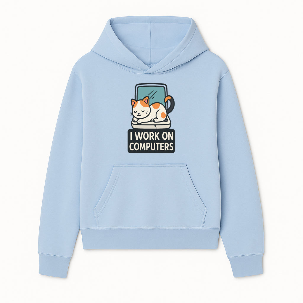 Cat Lover's Desk Decor: 'I Work on Computers' Cute Cat Laptop Design for Tech Enthusiasts and Pet Owners - Hoodie 1758004723552.jpg