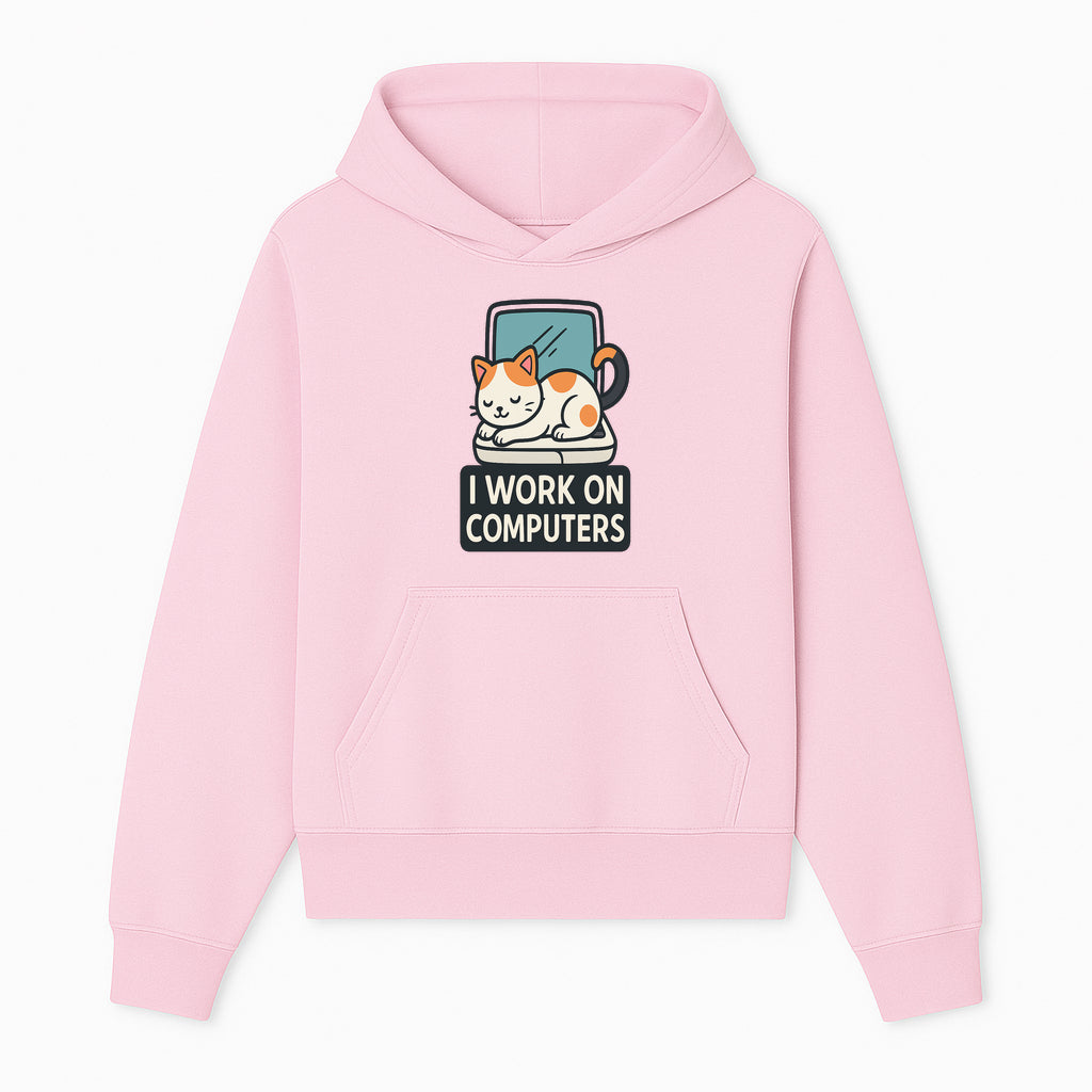 Cat Lover's Desk Decor: 'I Work on Computers' Cute Cat Laptop Design for Tech Enthusiasts and Pet Owners - Hoodie 1758004723739.jpg