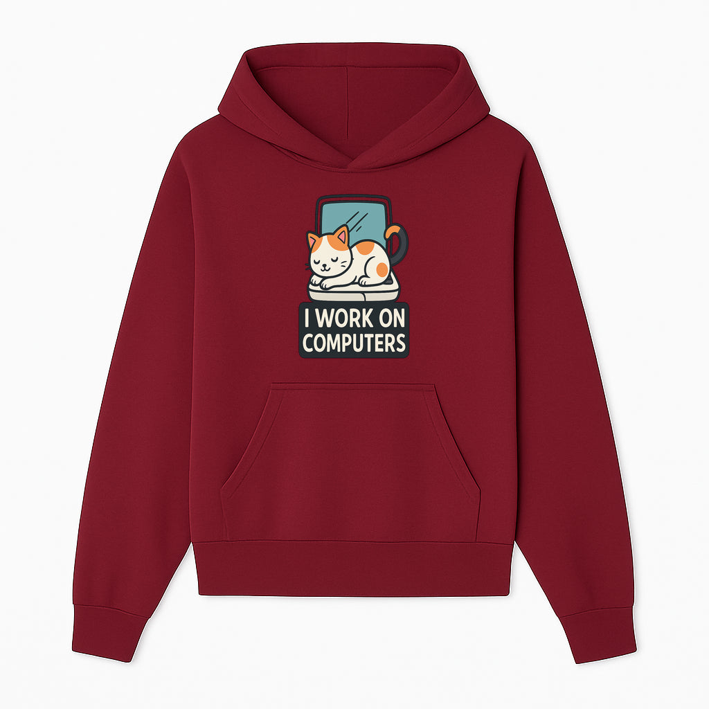 Cat Lover's Desk Decor: 'I Work on Computers' Cute Cat Laptop Design for Tech Enthusiasts and Pet Owners - Hoodie 1758004723922.jpg