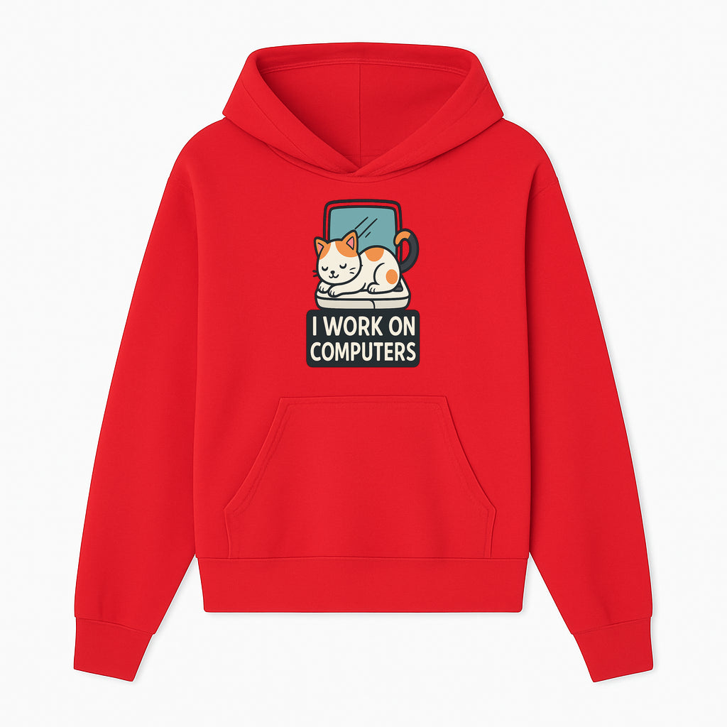 Cat Lover's Desk Decor: 'I Work on Computers' Cute Cat Laptop Design for Tech Enthusiasts and Pet Owners - Hoodie 1758004724242.jpg