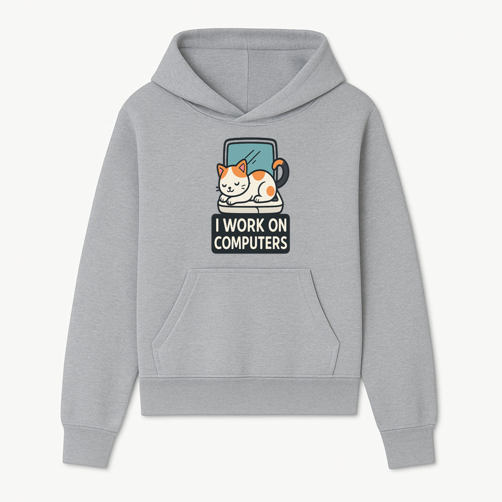 Cat Lover's Desk Decor: 'I Work on Computers' Cute Cat Laptop Design for Tech Enthusiasts and Pet Owners - Hoodie 1758004724413.jpg