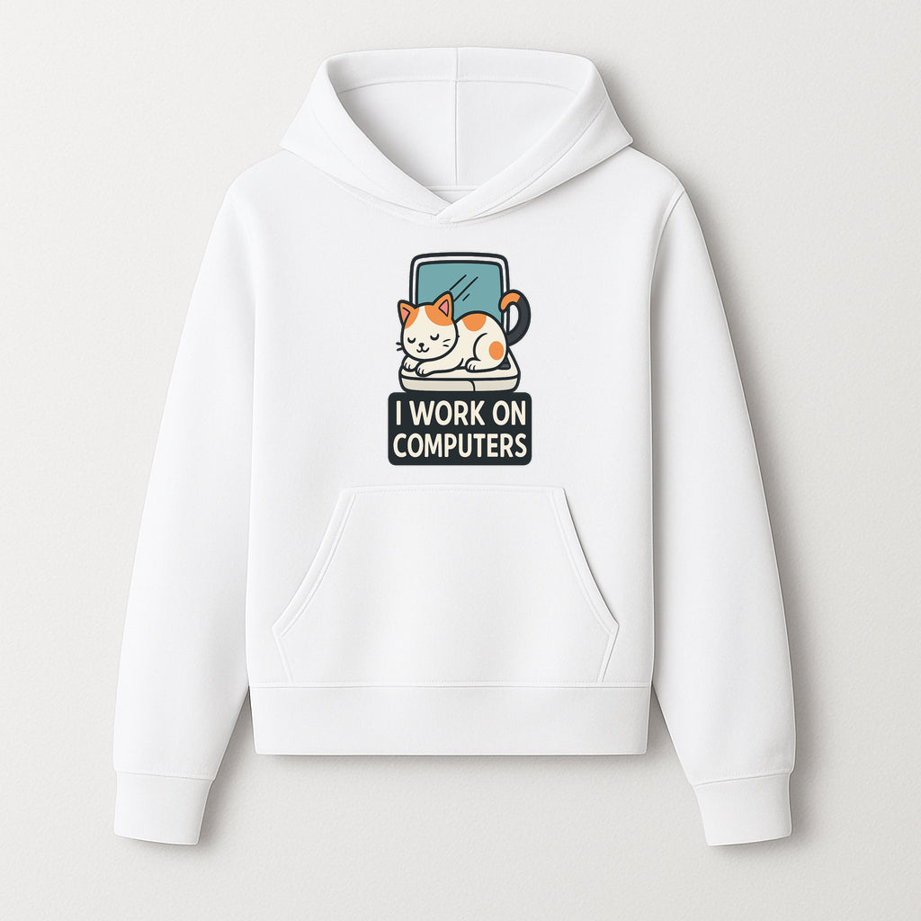 Cat Lover's Desk Decor: 'I Work on Computers' Cute Cat Laptop Design for Tech Enthusiasts and Pet Owners - Hoodie 1758004724564.jpg