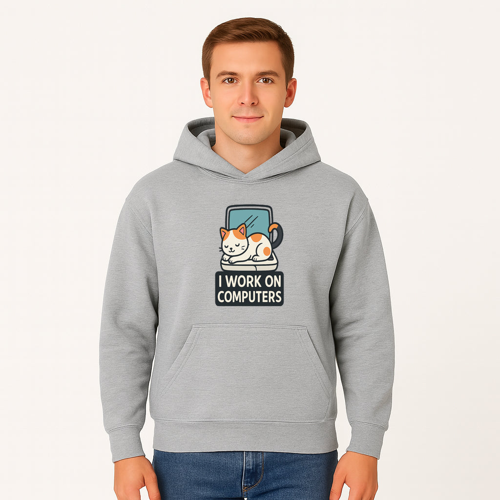 Cat Lover's Desk Decor: 'I Work on Computers' Cute Cat Laptop Design for Tech Enthusiasts and Pet Owners - Hoodie 1758004725741.jpg