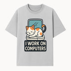 Cat Lover's Desk Decor: 'I Work on Computers' Cute Cat Laptop Design for Tech Enthusiasts and Pet Owners - T-shirt 1758004726157.jpg