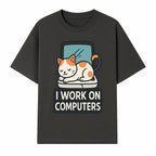 Cat Lover's Desk Decor: 'I Work on Computers' Cute Cat Laptop Design for Tech Enthusiasts and Pet Owners - T-shirt 1758004726485.jpg