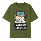 Cat Lover's Desk Decor: 'I Work on Computers' Cute Cat Laptop Design for Tech Enthusiasts and Pet Owners - T-shirt 1758004726637.jpg