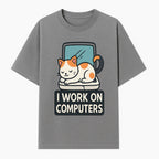 Cat Lover's Desk Decor: 'I Work on Computers' Cute Cat Laptop Design for Tech Enthusiasts and Pet Owners - T-shirt 1758004726772.jpg