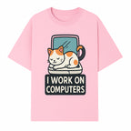 Cat Lover's Desk Decor: 'I Work on Computers' Cute Cat Laptop Design for Tech Enthusiasts and Pet Owners - T-shirt 1758004727080.jpg