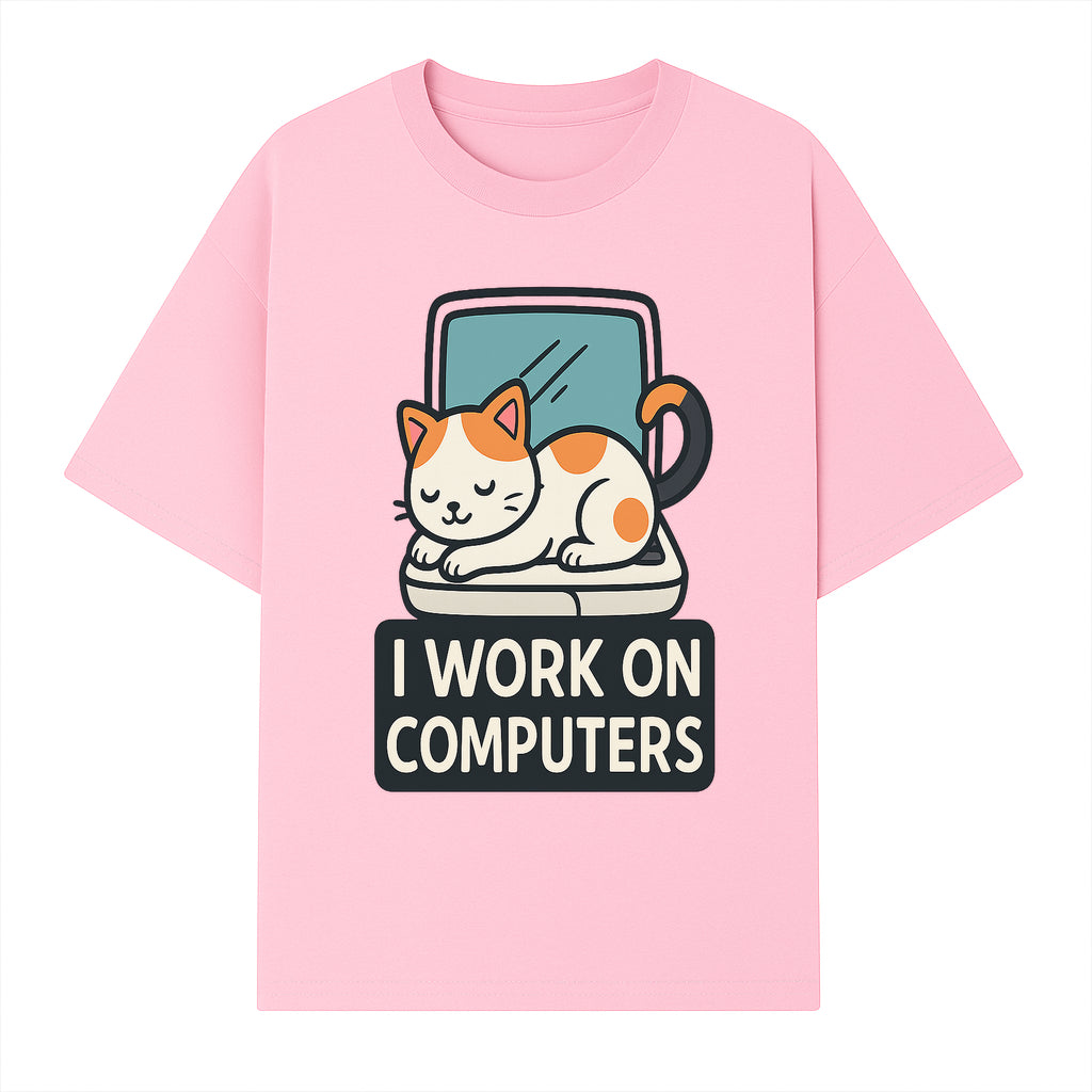 Cat Lover's Desk Decor: 'I Work on Computers' Cute Cat Laptop Design for Tech Enthusiasts and Pet Owners - T-shirt 1758004727080.jpg