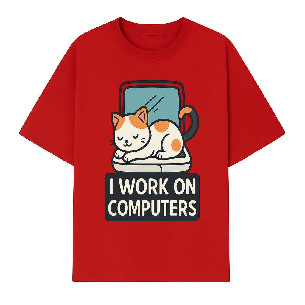 Cat Lover's Desk Decor: 'I Work on Computers' Cute Cat Laptop Design for Tech Enthusiasts and Pet Owners - T-shirt 1758004727540.jpg