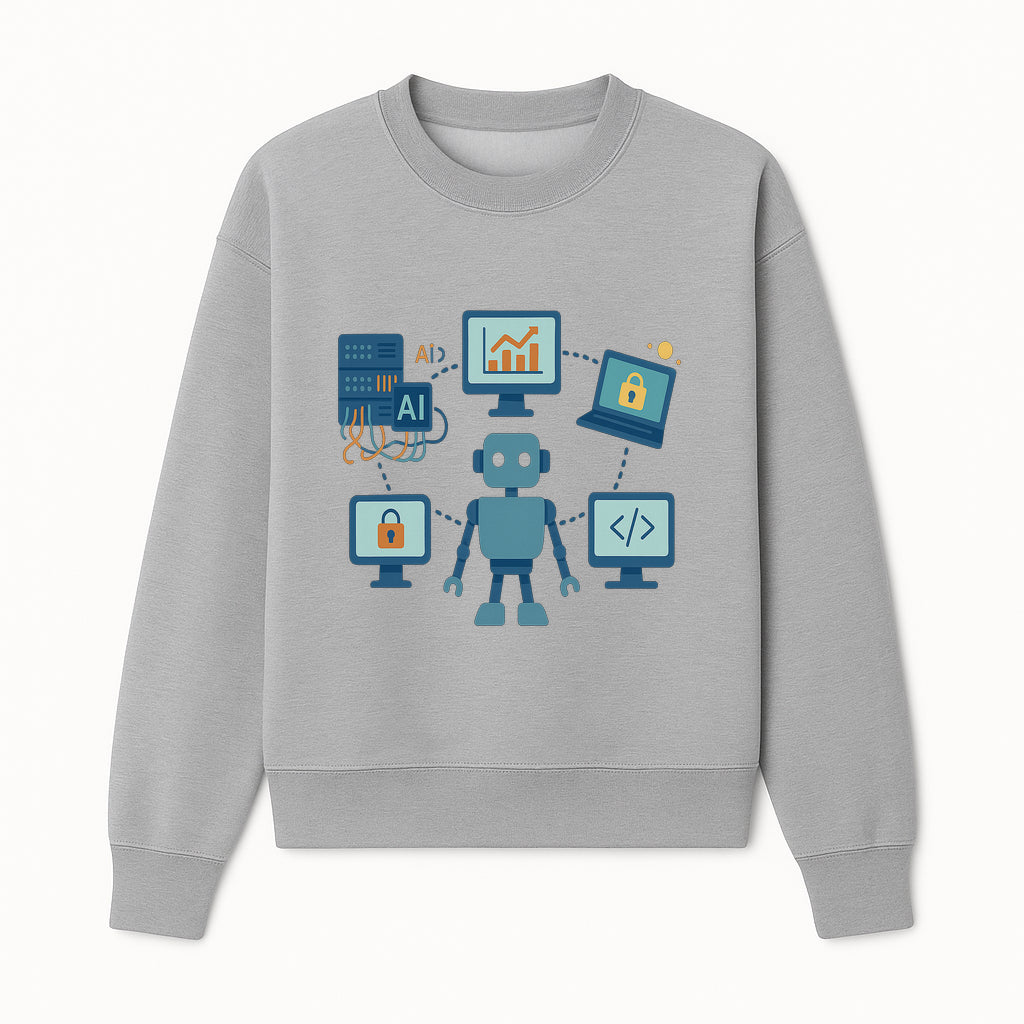 AI Robot Technology Illustration for Data Security, Analytics, and Coding - Digital Art Print for Tech Enthusiasts - Sweatshirt 1758004728310.jpg