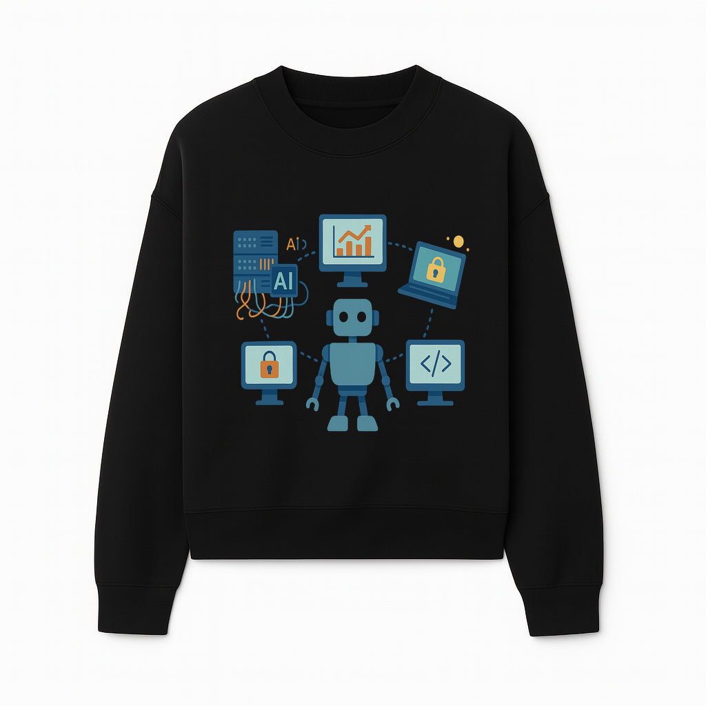 AI Robot Technology Illustration for Data Security, Analytics, and Coding - Digital Art Print for Tech Enthusiasts - Sweatshirt 1758004728455.jpg