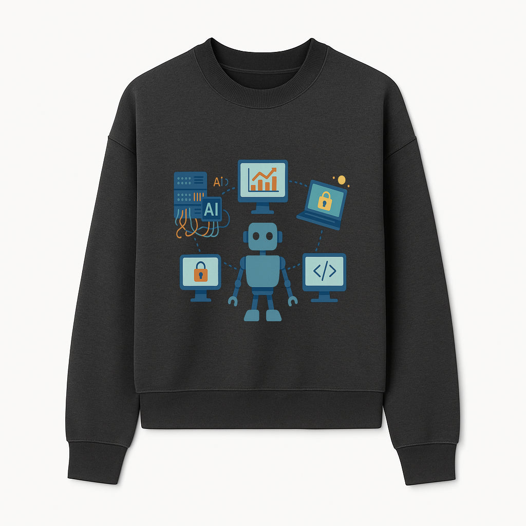 AI Robot Technology Illustration for Data Security, Analytics, and Coding - Digital Art Print for Tech Enthusiasts - Sweatshirt 1758004728605.jpg