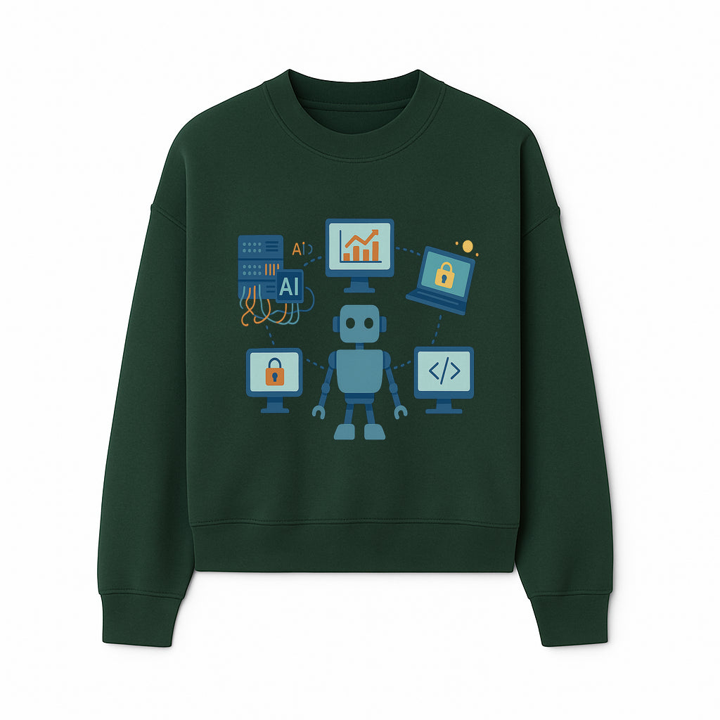 AI Robot Technology Illustration for Data Security, Analytics, and Coding - Digital Art Print for Tech Enthusiasts - Sweatshirt 1758004728785.jpg